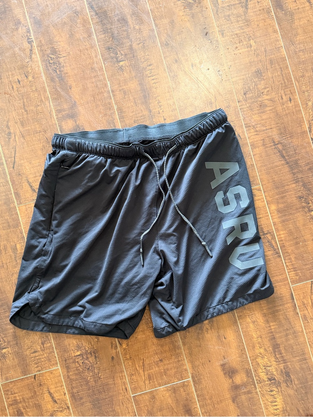 ASRV Men's Black Athletic Shorts with Gray Logo